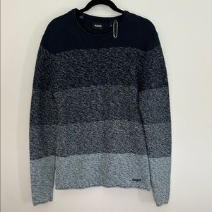 NWOT Hudson Jeans Men's Navy and Gray Crewneck Sweater